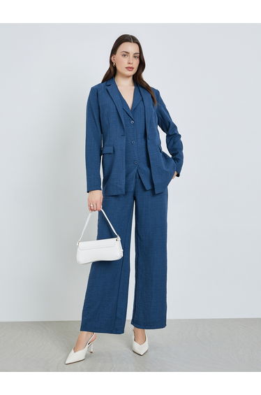 Women Blue Regular Fit Linen Look Blazer