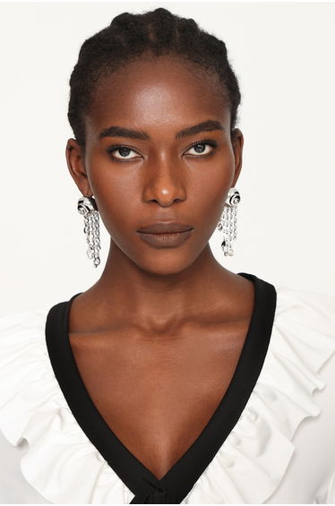 Kianala Metal Tassel Diamond Pearl Earrings