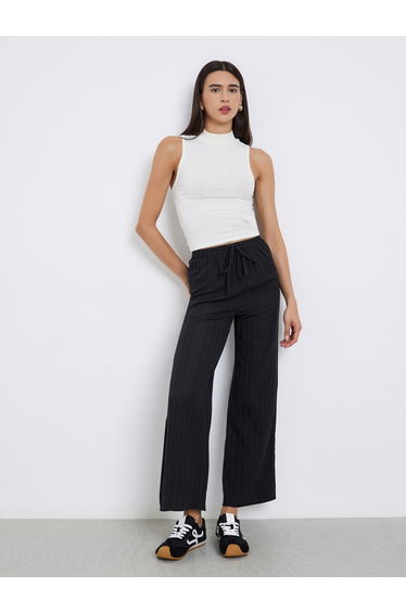 Textured Wide Leg Pants with Drawstring
