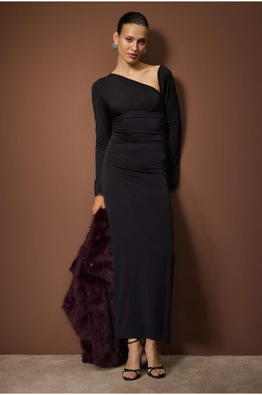 Black knitted maxi evening & graduation dress