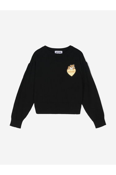Moschino Girls Bear Heart Logo Jumper in Black