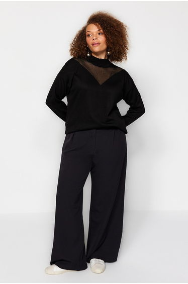 Black Tulle Detailed Knitwear Sweater