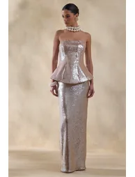 Dalisse | Nude Sequin Bandeau Corset Maxi Dress - 4