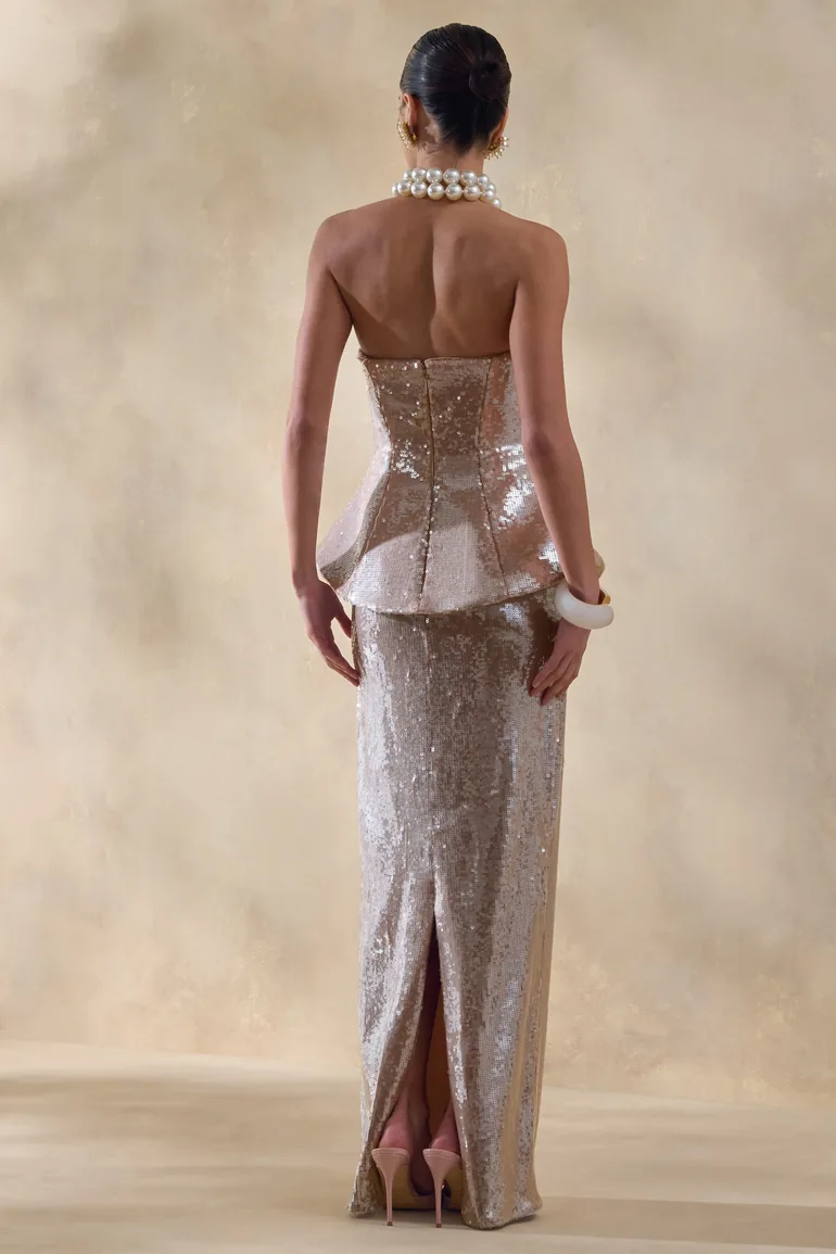 Dalisse | Nude Sequin Bandeau Corset Maxi Dress - 2