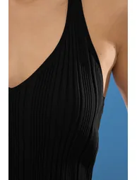 Black Halter Neck Slim Blouse - 3