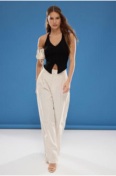 Black Halter Neck Slim Blouse