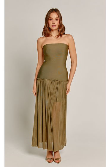 Olive Bandage Drop Waist Maxi Dress