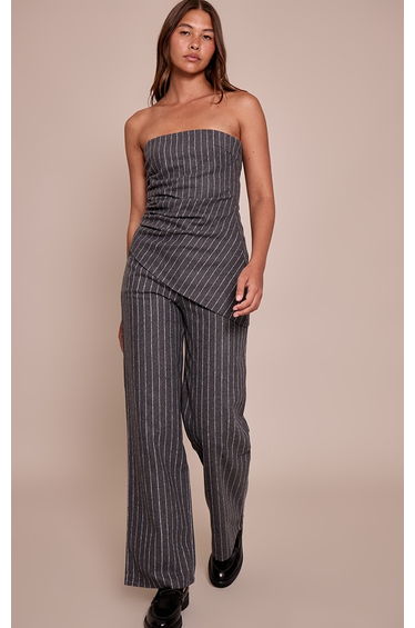 Charcoal Grey Pinstripe Tailored Woven Wide Leg Pants
