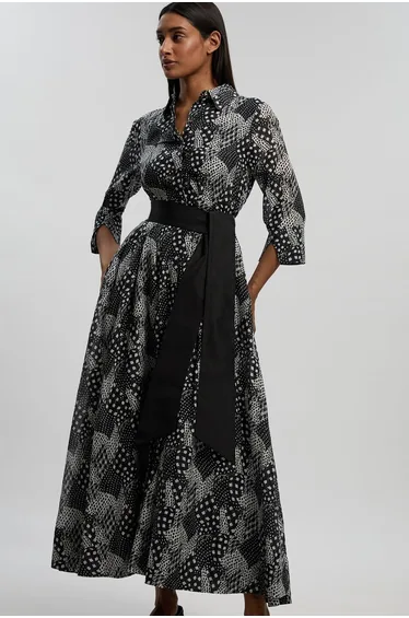 Mono Geo Silk Cotton Woven Shirt Dress