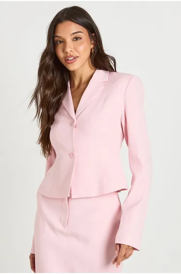 Cropped Fitted Blazer - baby pink