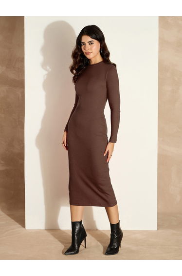 Ribbed Long Sleeves Bodycon Midi Dress