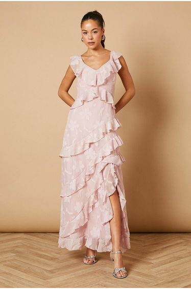 Ruffle Jacquard Print Maxi Dress