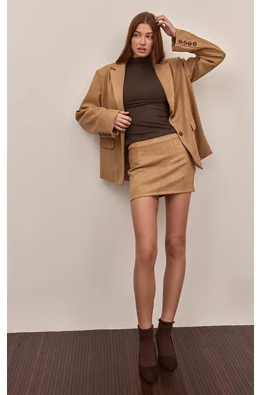 Sand Suede Oversized Dad Blazer