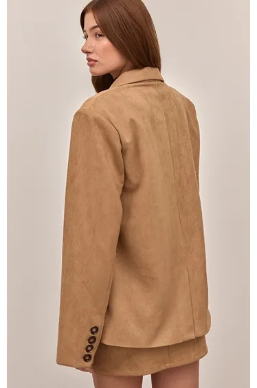 Sand Suede Oversized Dad Blazer
