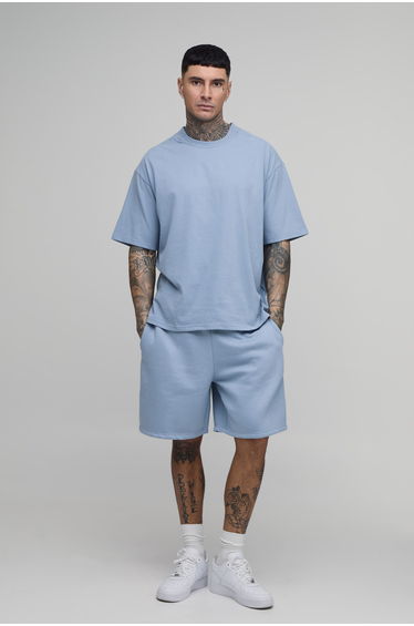 Tall Baggy Drop Crotch Mid Length Short - dusty blue