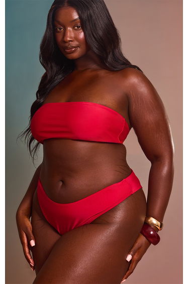 Plus Red Mix & Match High Waisted High Leg Bikini Bottoms