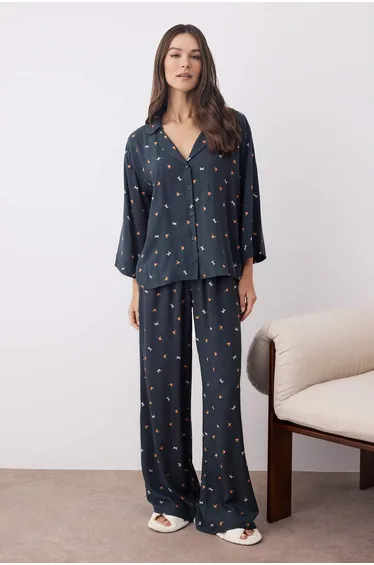 Multicolored Polka Dot Shally Woven Pajama Set