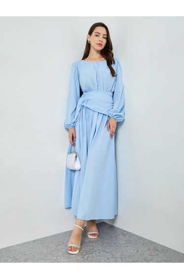 Blue Ruched Detail Maxi Dress