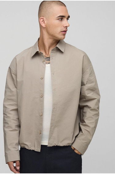 Oversized Nylon Ripstop Shirt - taupe