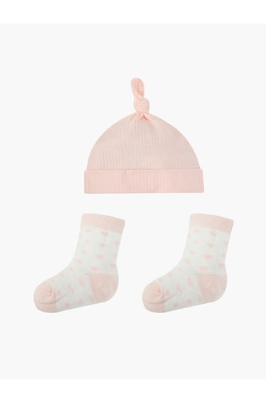 Ribbed Knit Cap and Polka Dot Socks Set