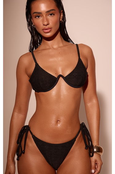 Black Broderie Underwired Bikini Top