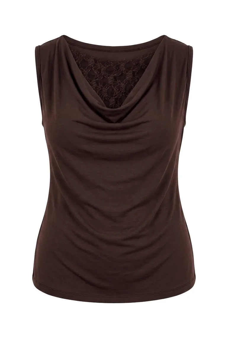 Brown Collar Lace Pack Collar Stylish Knitted Plus Size Blouse - 4