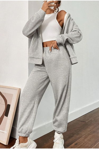 Women's Gray Cardigan Bottom Top Tracksuit Set