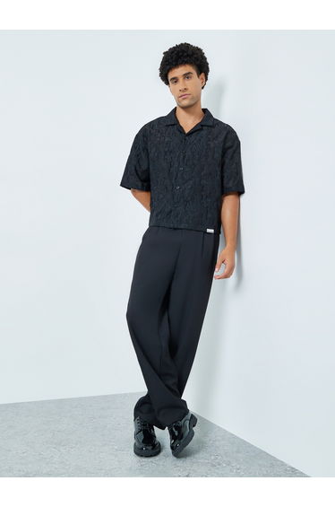 Men Textured Black Short Sleeve Shirt