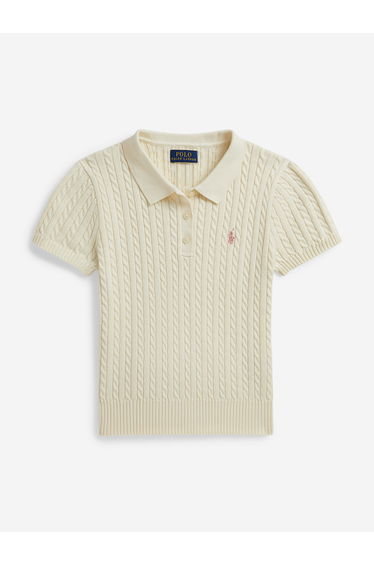 Ralph Lauren Girls Mini Cable Knit Polo Shirt in Ivory