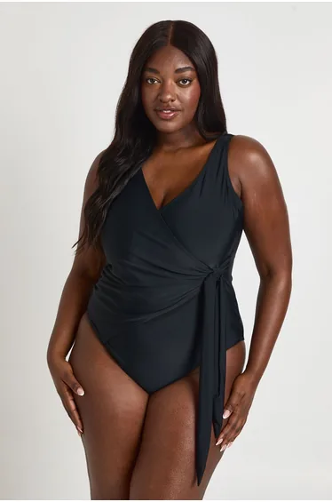 Plus Tummy Control Wrap Detail Swimsuit - black