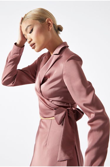 Dark-Rose Wrap-Front Crop-Blazer