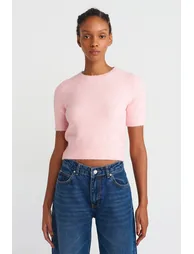 DILVIN Women’s Ribbed Crew Neck Short-sleeve Sweater - 3