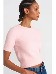 DILVIN Women’s Ribbed Crew Neck Short-sleeve Sweater - 1