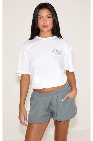 Slate Grey Peachskin Puffball Shorts