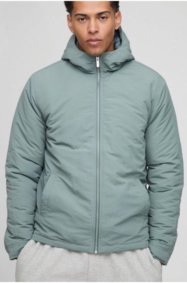 Regular Fit Hooded Crinkle Peached Nylon Jacket - green