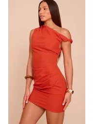 Tall Rust Twist Shoulder Shift Dress