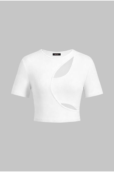 Round Neck Asymmetrical Cut Out Short Sleeve T-Shirt