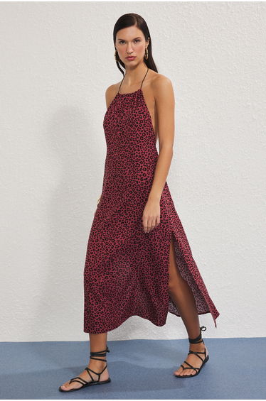 Leopard patterned woven maxi beach dress