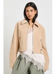 Suede Look Zip Jacket - light stone - 1