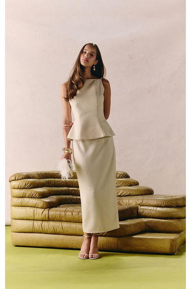 Cream Woven Strappy Square Peplum Top