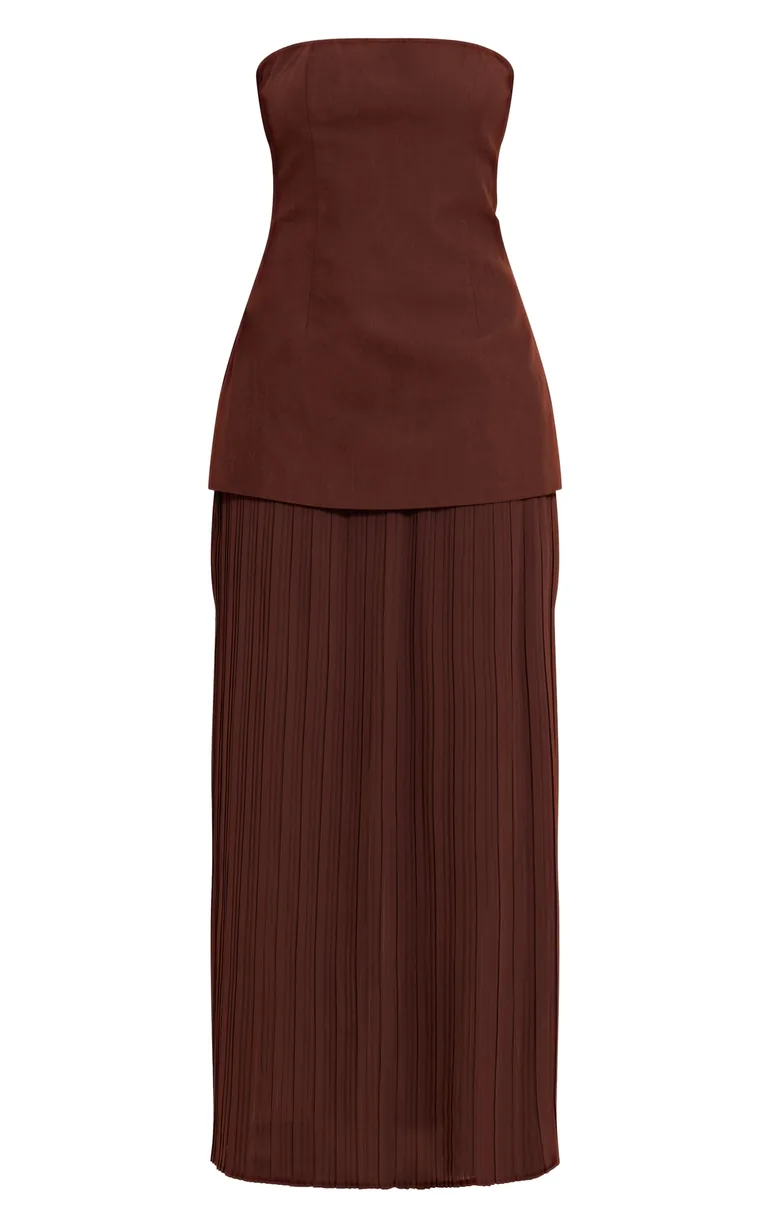Chocolate Bandeau Pleated Chiffon Skirt Panel Maxi Dress Prettylittlething  Brown : Evening Dresses : VogaCloset Iraq
