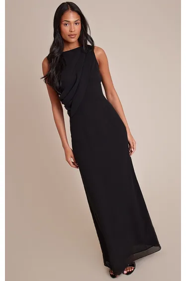 Tall Black Chiffon Wrap Detail Maxi Dress