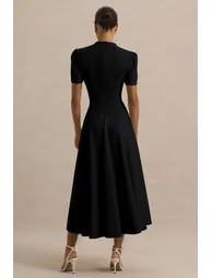 Vicky | Black High Neck  Dress With Puff Sleeves - 1