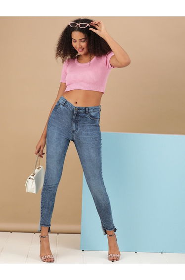 Women Blue Slim Fit Solid Jeans