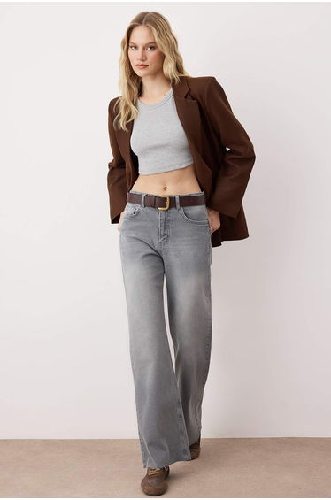 Gray High Waist Comfort Wide Leg Palazzo Jeans