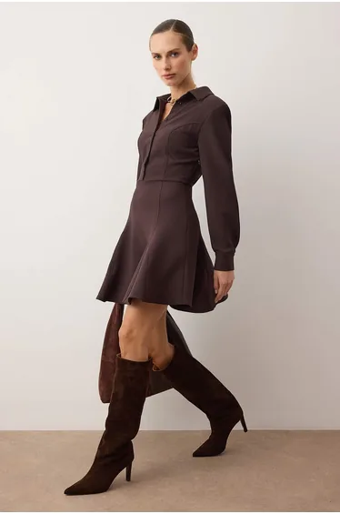 Dark brown mini woven dress