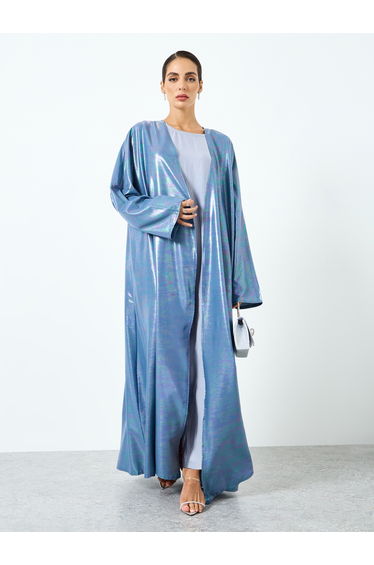 Women Blue Shimmering Long Sleeve Abaya