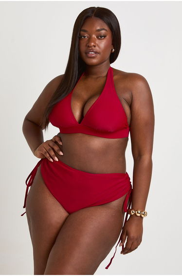 Plus Plunge Halterneck Bikini Top - burgundy