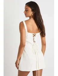 3D Corsage Tailored Strappy Mini Dress - ivory - 2