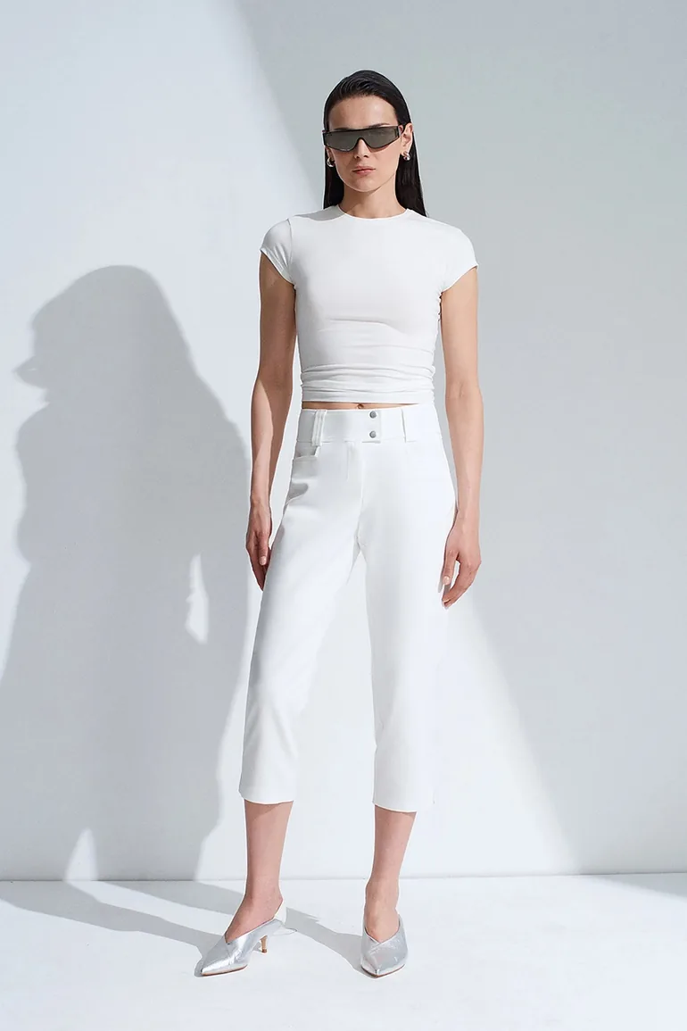 DILVIN Women's High-waist Wide-leg Capri Trousers